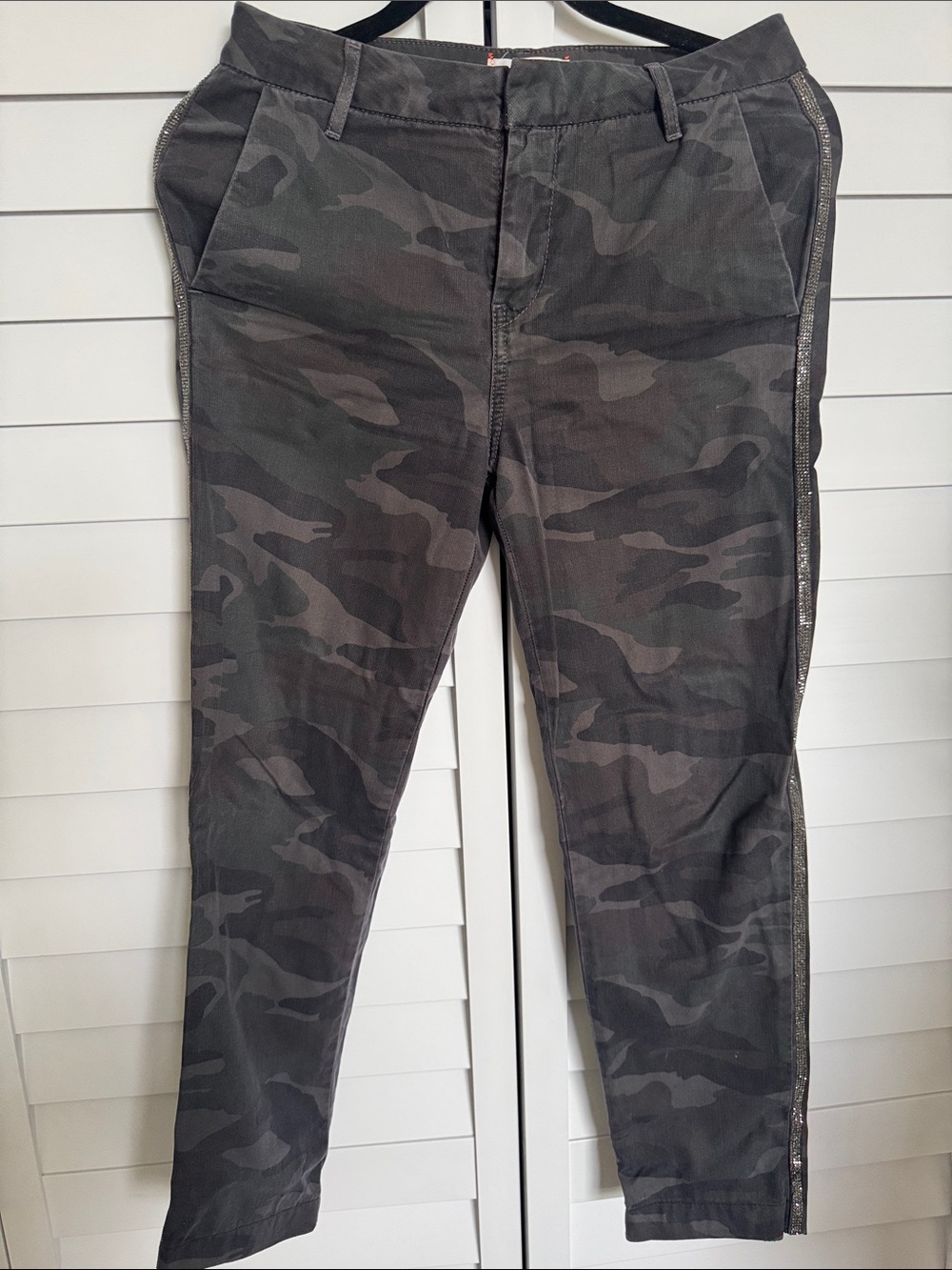 Sundry Camouflage Slim Crop Pants with Side Stripe - Gray